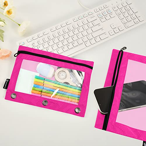 Binder Pouches,Deep Pink Pencil Pouch for 3 Ring Binder 2 Pack Clear Pencil Bag with Zipper for Office School Supplies - color: Deep Pink