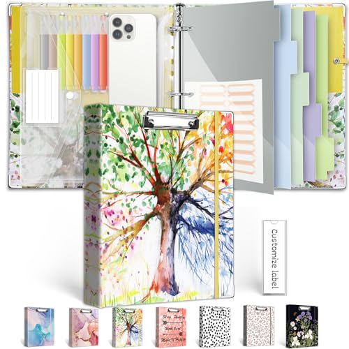 1 Inch 3 Ring Binder Organizer, Three Ring Binder with Clipboard, 5-Tabs Pockets Dividers, Transparent Folder,18 Divider Stikers, BVSSX Decorative Binders for Letter Size 8.5"x11" Paper (Seasons Tree) - color: 02-season Tree, size: 1in（Letter Size）
