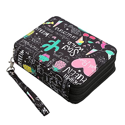 Portable Colored 72 Slots Pencil case Organizer with Printing Pattern for Watercolor Pens or Markers, Pencil Case Organizer for Artist - color: Cherry Cactus