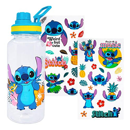 Silver Buffalo Disney Lilo and Stitch Tropical, Plastic Water Bottle, 32oz | Island Vibes, Twist Spout, Sticker Set, You Stick Yourself, 0.95 Liters - color: Lilo and Stitch Tropical Island Vibes