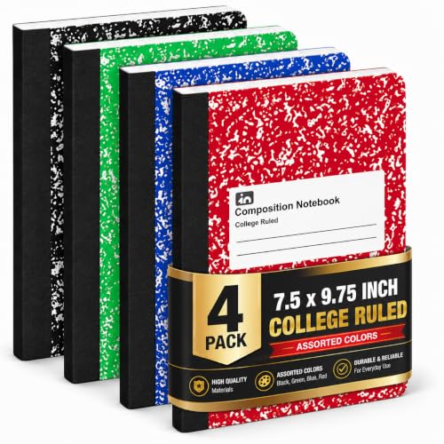 1InTheOffice Composition Notebooks College Ruled, Composition Book, College Ruled Composition Notebook, Assorted Colors 9.75 x 7.5, 4 Pack