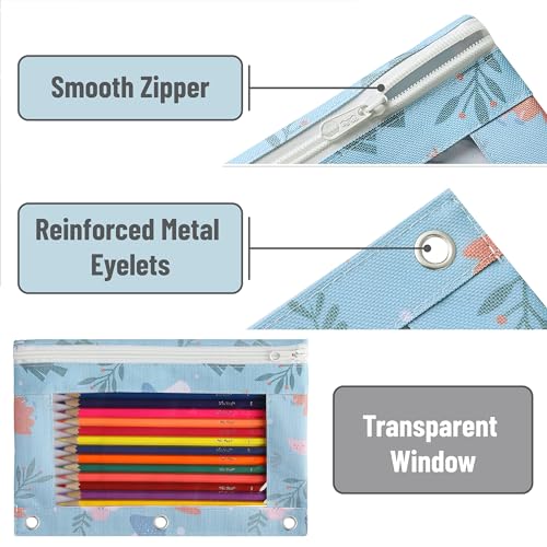 Mr. Pen- Pencil Pouch for 3 Ring Binder, 2 Pack, 10"x6.75", Smooth Zipper | Clear Window, Large Capacity Pencil Case with 3 Reinforced Grommets for School, Office, Supplies Storage | Clear Window, Large Capacity Pencil Case with 3 Reinforced Grommets for