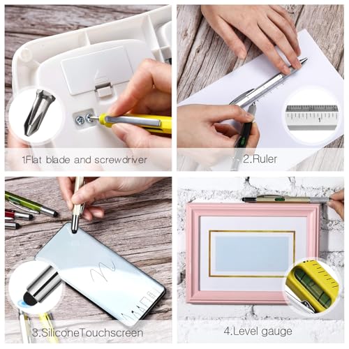 Zhanmai 8 Pcs 6 in 1 Multitool Pen Bulk Gift for Men Multi Tool Ballpoint Pen with Ruler Level Screwdriver Stylus Cool 20 Ink Refill Tool Gadget Birthday Christmas Stocking Stuffers for Adult (Red) - color: Red