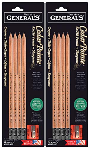 2-Pack Bundle - General Pencil Cedar Pointe #2/HB 4PK with Sharpener (Total of 8 Pencils Plus 2 sharpeners)