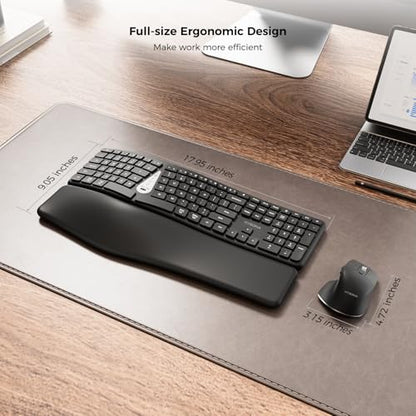 KYSONA Ergonomic Keyboard Mouse Wireless Combo, Full Size Bluetooth Split Keyboard with Wrist Rest, 4 Level DPI Ergo Mouse for Windows Mac OS Computer, Black - color: Black