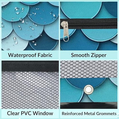 Mermaid Scales Pencil Pouch for 3 Ring Binder Blue Scale Pencil Case Bag with Clear Window Zipper Pockets for Kids Girls Boys Students School College Supplies 2 Pack - color: Blue