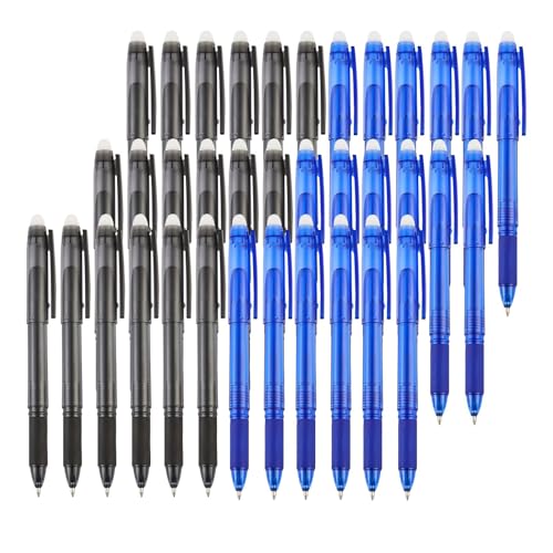 Volcanics 36 Pack Erasable Gel Pens – 18 Blue & 18 Black Gel Ink Pen, 0.7mm Fine Point, Smooth Fast-Drying, Capped Pens for School, Office, Students & Journaling - color: Black and Blue, size: 1 Count (Pack of 36)