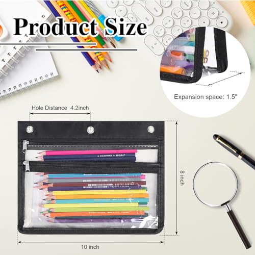 YoeeJob Pencil Pouch for 3 Ring Binder with 1.5 inch Expandable Large Capacity, 2 Pack Double Pockets Zipper Pencil Case, Pencil Binder Pouch for School Office Home - color: black