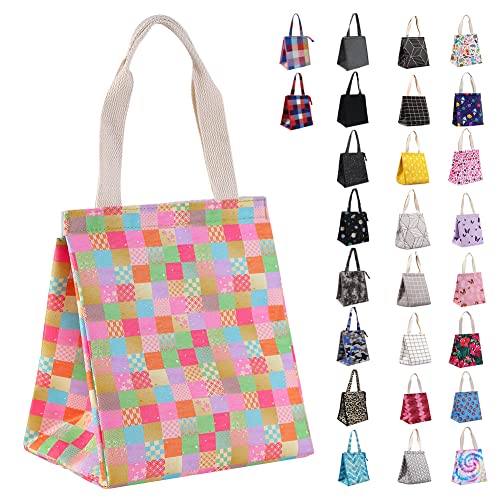 iknoe 9L Insulated Lunch Bag, Leakproof lunch Tote for adult Colored Plaid | Lightweight 0.3 lb, compact foldable design, aluminum foil interior, velcro closure, wide opening, for meals, snacks, office - color: plaid, size: Velcro Closure