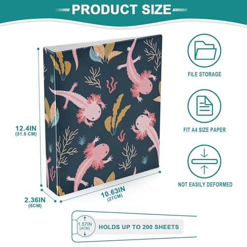 Axolotl 3-Ring Binder,1.5 Inch D-Ring Organizer Folder Clipboard Binder for Work Office School - color: Coloe3