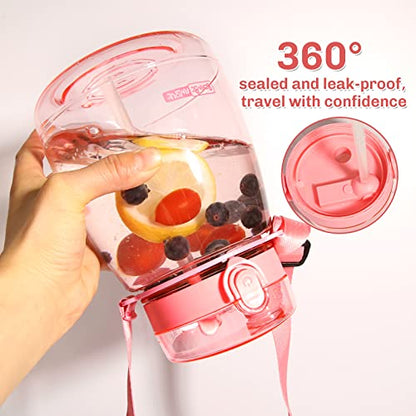 Pink Cute Water Bottles, Upgrade 45oz Water Bottles, Photo Artifact with Shoulder Strap, Suitable for Travel - color: Pink