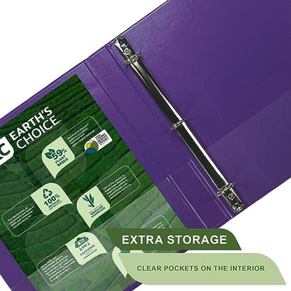 Samsill Plant-Based 1 Inch Durable Round Ring, View Binder, Eco-Friendly, USDA Certified Biobased, Single, Violet - color: Purple, size: 1"