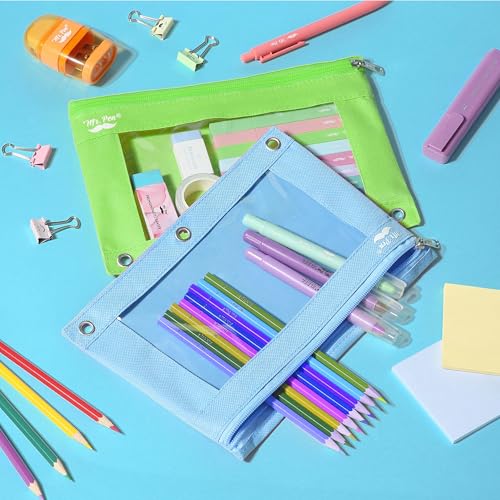 Mr. Pen- Pencil Pouch for 3 Ring Binder, 2 Pack, 10"x6.75", Smooth Zipper | Clear Window, Large Capacity Pencil Case with 3 Reinforced Grommets for School, Office, Supplies Storage | Clear Window, Large Capacity Pencil Case with 3 Reinforced Grommets for