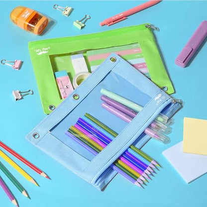 Mr. Pen- Pencil Pouch for 3 Ring Binder, 2 Pack, 10"x6.75", Smooth Zipper | Clear Window, Large Capacity Pencil Case with 3 Reinforced Grommets for School, Office, Supplies Storage | Clear Window, Large Capacity Pencil Case with 3 Reinforced Grommets for