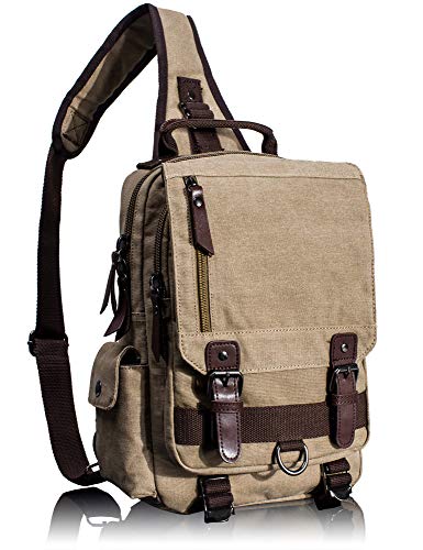 Leaper Retro Canvas Messenger Bag — Unisex Crossbody Shoulder Sling Bag for Travel, Work & Daily Use - color: Khaki, size: Medium