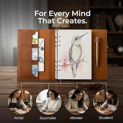 Wanderings A5 Watercolor Paper Inserts – 300 GSM 6-Ring Binder Paper – 8.3 x 5.6 – Thick White Blank Loose Leaf Refills – Filofax 6-Hole Compatible – 30 Sheets, 60 Pages (Double-Sided)