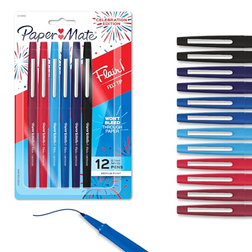 Paper Mate® Flair Felt Tip Pens, Medium Point (0.7mm), Assorted Colors, 12 Count, USA 250th Anniversary Edition - color: Assorted USA