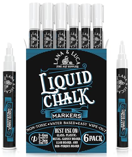 Liquid Chalk Marker Pen - White Dry Erase Marker - Chalkboard Signs, Windows, Blackboard, Glass (6 Pack) 3-6mm Reversible Tip, 3-3mm Fine Tip - size: 6 Count (Pack of 1)