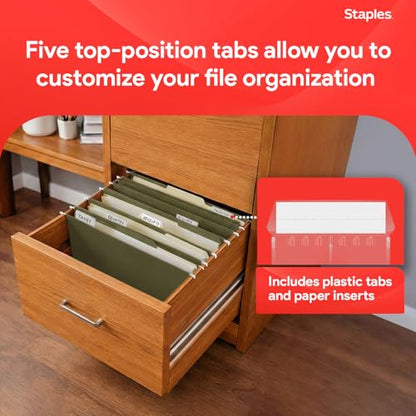 Staples Reinforced Hanging File Folders, Letter Size, 3" Expansion, Wide‑Capacity Box‑Bottom Design, Standard Green – 25/Pack - style: 25 Pack