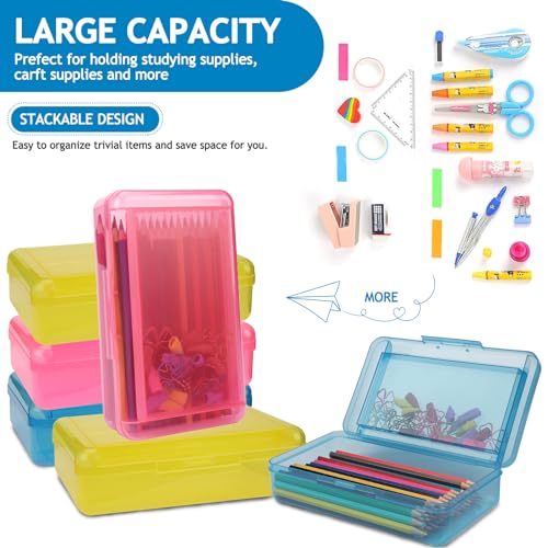 SFLHHDM Large Pencil Box, Double Layer Capacity Pencil Holders, Hard Pen Case with Snap-tight Lid, Plastic Pencils Case for Office School, Pen Boxes Storage Organizer (Blue+Yellow+Pink-3Pcs) - color: Blue+Yellow+Pink-3Pcs