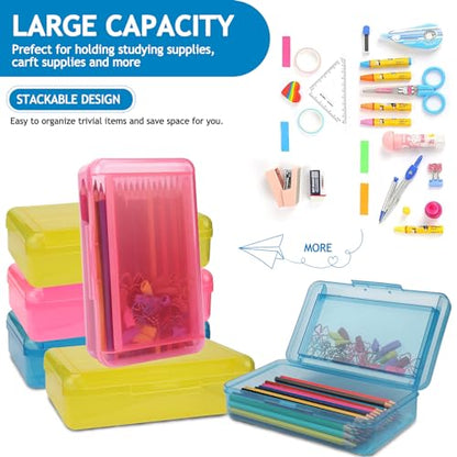 SFLHHDM Large Pencil Box, Double Layer Capacity Pencil Holders, Hard Pen Case with Snap-tight Lid, Plastic Pencils Case for Office School, Pen Boxes Storage Organizer (Blue+Yellow+Pink-3Pcs) - color: Blue+Yellow+Pink-3Pcs