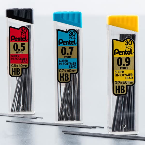 Pentel Super Hi-Polymer Mechanical Pencil Lead Refill - 0.5mm, 0.7mm, 0.9mm - 90 Lead refills (30 of Each Size) - size: 90 Count (Pack of 1)