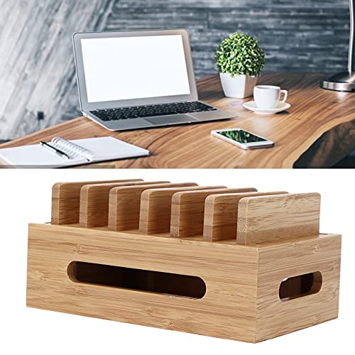 Wooden Charging Station Organizer, Stylish Retro Adjustable Multiple Device Charging Station Rack with Cable Box Organizer for Laptop Tablets Pads Smartphones