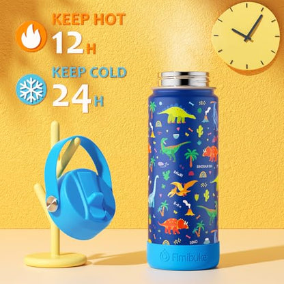 Fimibuke Kids Insulated Water Bottle, 18oz BPA FREE Kids Cups with Straw Double Wall Vacuum Tumbler 18/8 Stainless Steel Leak Proof Toddler Water Bottle for School Boys Girls (2 Pack, Dinosaur/Shark) - color: A6. Dinosaur/Shark