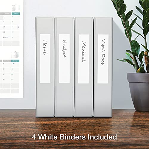 Oxford 3 Ring Binders, Binders for School and Office, 1.5 Inch ONE-Touch Easy Open D Rings, 3-Sided View Binder Covers, Xtralife Hinge, Non-Stick, PVC-Free, White, 375-Sheet Capacity, 4 Pack (79906) - size: 1.5 Inch