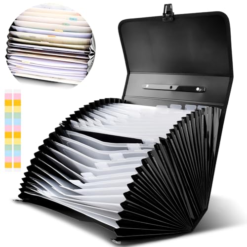 26 Pockets Accordion File Organizer with Lock & Handle, Waterproof Expanding File Folder with Labels, for Letter A4 Bills Receipts Home Office School