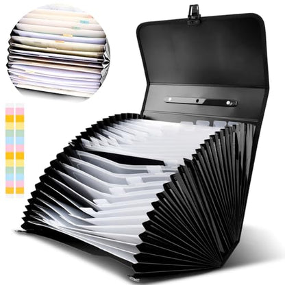 26 Pockets Accordion File Organizer with Lock & Handle, Waterproof Expanding File Folder with Labels, for Letter A4 Bills Receipts Home Office School