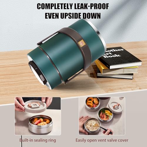 67 oz Adults Stainless Steel Vacuum Insulated Wide Mouth Soup Food Thermo Hot Food Jar with Keep Thermal Portable 3 Tier Stackable Bento Hot Food Containers Lunch Boxes (67 oz Green) - color: 67 oz Green