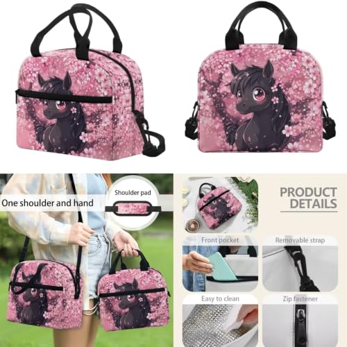 17 Inch Kid's 4PCS Backpack Set, Back to School Essentials | Insulated lunch box, water bottle pouch, pencil case, lightweight, padded shoulder straps, for elementary, middle school - color: Cute Horse