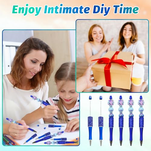 75 Pcs DIY Diamond Beadable Pen Kit - 25 Plastic Rhinestone Beaded Pens Bulk with Refills & Bags - Fancy Cute Glitter Pens for Crafting, Students & Teachers – School Supplies (Blue01) - color: Sapphire blue, size: 25