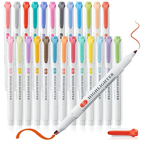 Pastel Highlighters - 25 Pcs Assorted Colors Dual Tip Real Mild Highlighter Markers, Chisel & Fine Tips for Bible Journaling, Note Taking, School Supplies, No Bleed