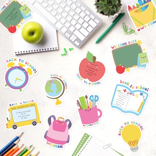 Xqumoi 30 Pack Back to School Sticky Notes - Blackboard Apple Book Globe Bus Shaped Self-Adhesive Writing Memo for Kids Teens Welcome Back Gift School Classroom Office Home Reminder Notepad Supplies - style: Back to School (Style 2)