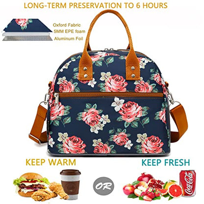 FlowFly Insulated Lunch Bag With Shoulder Strap for Women, Men, and Kids, Large and Reusable, Handle, Freezable Work and School Travel Tote and Meal Prep Organizer,Peony - color: Peony