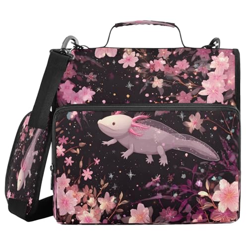 ALAZA Zipper Binder 3 Ring Cherry Blossoms Cute Axolotl Binder Organizer with Zipper and Shoulder Strap Large Capacity Multi-Pocket Trapper Keeper File Folder for Office Supplies - color: Multicolored 11