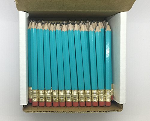 Express Pencils Half Pencils with Eraser - Golf, Pew, Short Mini Non Toxic - Hexagon, Sharpened, #2 Pencil, (Color - Light Turquoise), (Box of 72) half gross Golf Pocket Pencils