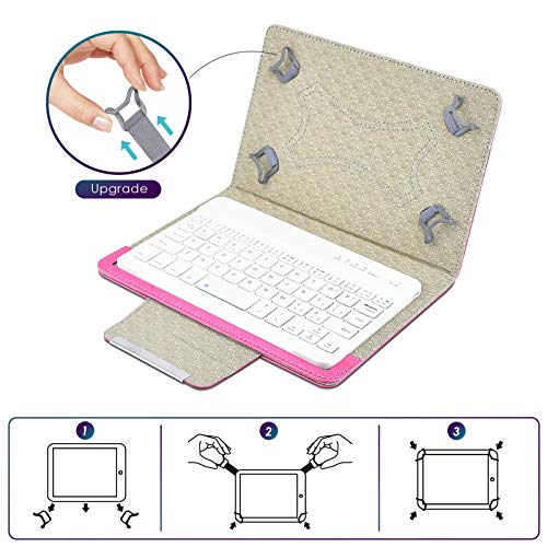DETUOSI Universal 8.0 inch Android Tablet Case with Keyboard, Removable Wireless Bluetooth Keyboard + PU Leather Folio Book Cover + Stand, Travel Portable Sleeve for iOS/Android/Windows System Tablet - color: Hot Pink Case + White Keyboard