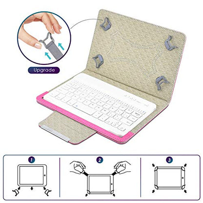 DETUOSI Universal 8.0 inch Android Tablet Case with Keyboard, Removable Wireless Bluetooth Keyboard + PU Leather Folio Book Cover + Stand, Travel Portable Sleeve for iOS/Android/Windows System Tablet - color: Hot Pink Case + White Keyboard