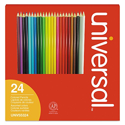 Universal Wooden Colored Pencils, Assorted Colors, Pack of 24