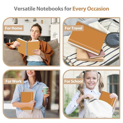 A5 Lined Spiral Journal Notebook, 146 Pages Hardcover Notebook with 100 GSM Thick Paper, Inner Pocket & Elastic Closure, 5.7" x 7.9", Notebooks for Work, School, College, Office, Journaling & Note Taking - color: Orange