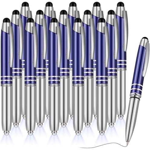 Zonon 15 Pieces 3 in 1 Multi-Function Touch Pen with LED Flashlight and Stylus Tip Multi-Function Ballpoint Pen, 1.0 mm Black Ink Ballpoint for Touch Screens Back to School Gifts(Blue) - color: Blue