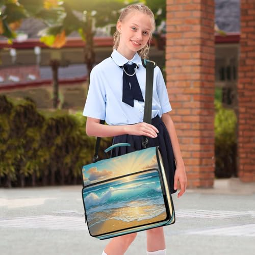 3 Ring Zipper Binder Sunrise Sunset Ocean Beach Binders Bag with Shoulder Strap 500 Sheets Paper Organizer Trapper Keeper Documents Storage File Folder for School Office - color: A493