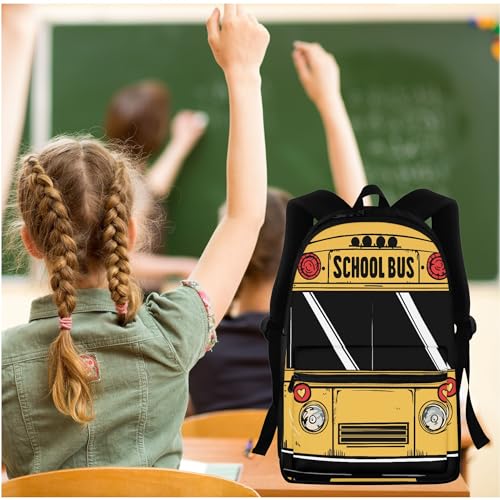BIGCARJOB Yellow School Bus Backpack Kids Schoolbags Set with Insulated Lunch Box Pencil Case Set of 3 Pcs Cute School Bus Bookbags Boys Girls Rucksack Travel Bags - color: B Yellow School Bus, size: One Size