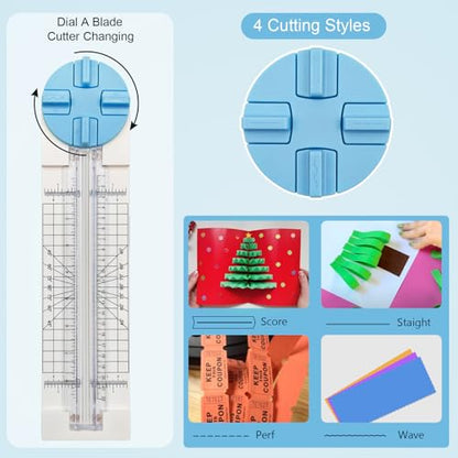 Paper Trimmer, 4 Styles Craft Paper Cutter Multi-Function Scrapbooking Tool for Cutting Paper Photos Scrapbook Postcard (Straight, Wave, Perforated and Creasing Lines) (Blue) - color: Blue
