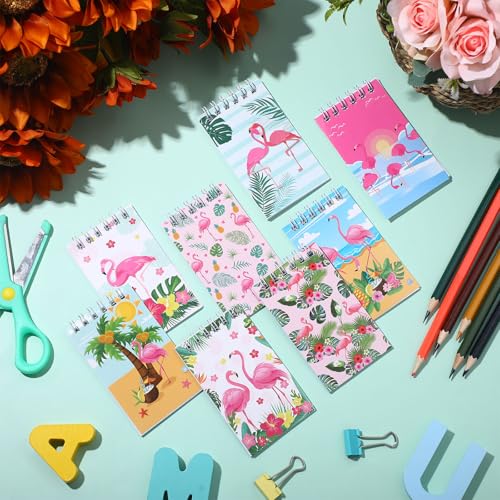 Faccito 24 Pcs Flamingo Party Favors Summer Mini Notepads Hawaii Pocket Notepads Tropical Spiral Luau Tiny Memo Notes for Birthday Party Supplies School Student Teacher Classroom Reward