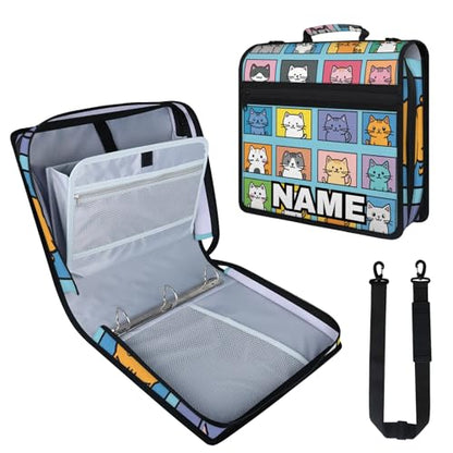 Custom Zipper Binder Kawaii Cat Kitty 3 Ring Binder 1.5 Inch Expanding Pockets File Folder Large Capacity Document Organizer Bag with Handle and Strap - color: Multi 6