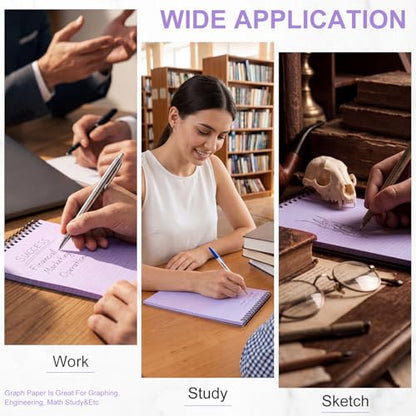 Engrowtic 2 Pack Graph Paper Spiral Notepad A5 Top Wirebound Notepad Grid Notebook Steno Pad Memo Notebook Grid Paper 140 Pages for Writing Sketching Drawing Office Supply(Black (internal Purple)) - color: Black(internal Purple)